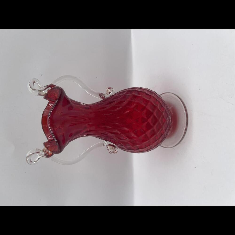 Vintage Venetian Murano diamond print Red glass vase with gold flecks